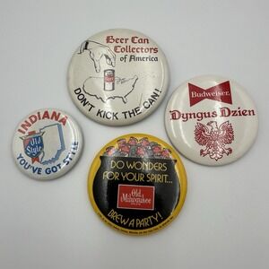 Vtg Bundle Beer Button 4 Pins Budweiser Old Milwaukee Beer Can Collectors USA